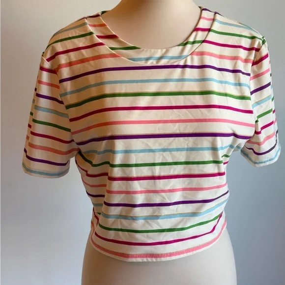 Kate Spade Sport or Swim Striped Multicolor Crop Top Small - Picture 3 of 14